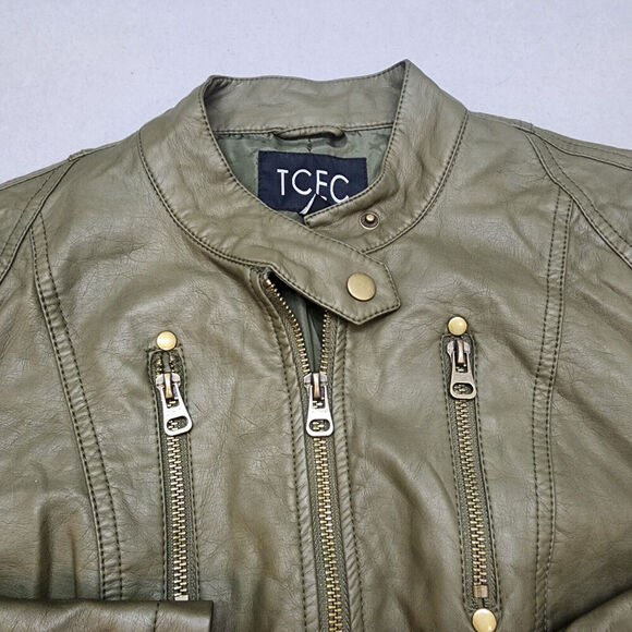 TCEC Faux Leather Women's Moto Jacket‎ Army Green Sz L - Picture 4 of 6